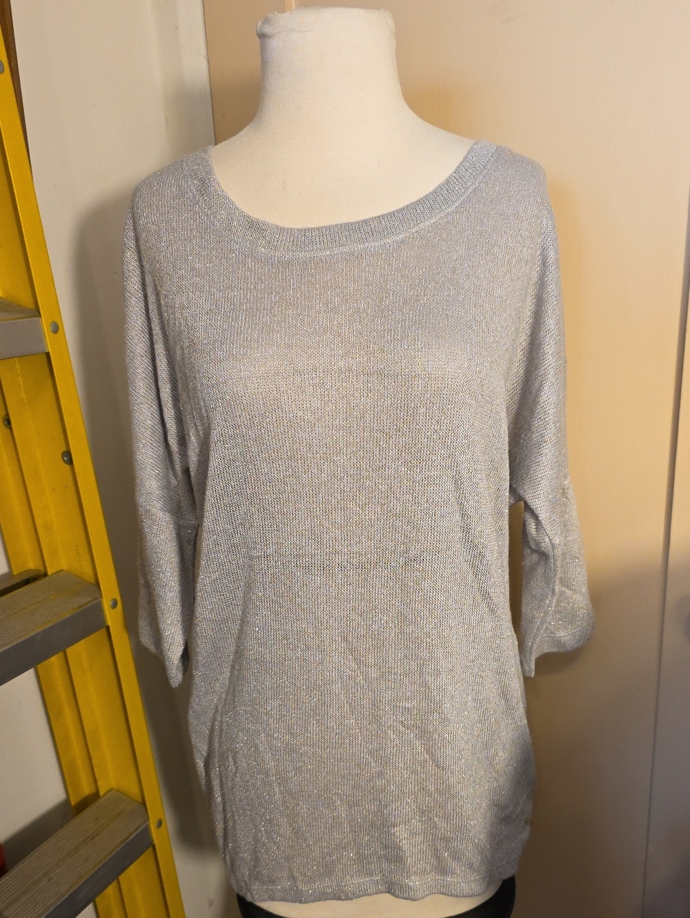 Metaphor Light Silver Metallic Scoop Neck Sweater